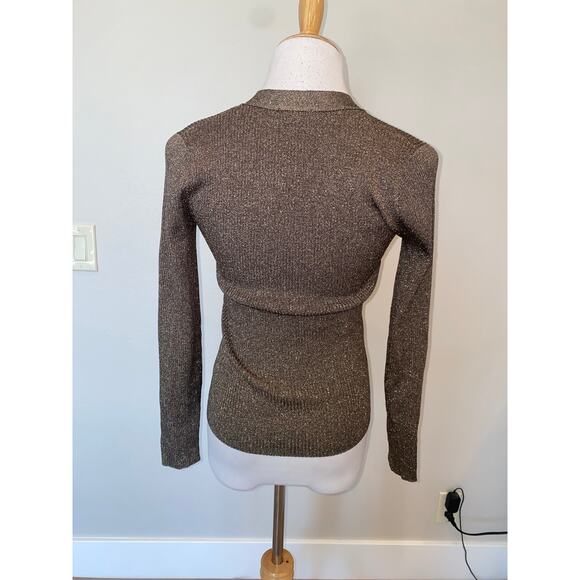 Rails Beau Metallic Long Sleeve Ribbed Knit Cardigan Sweater Gold Size Small - Picture 4 of 7
